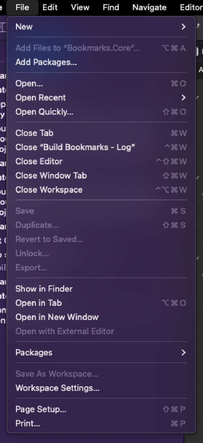 XCode: Workspace settings menu